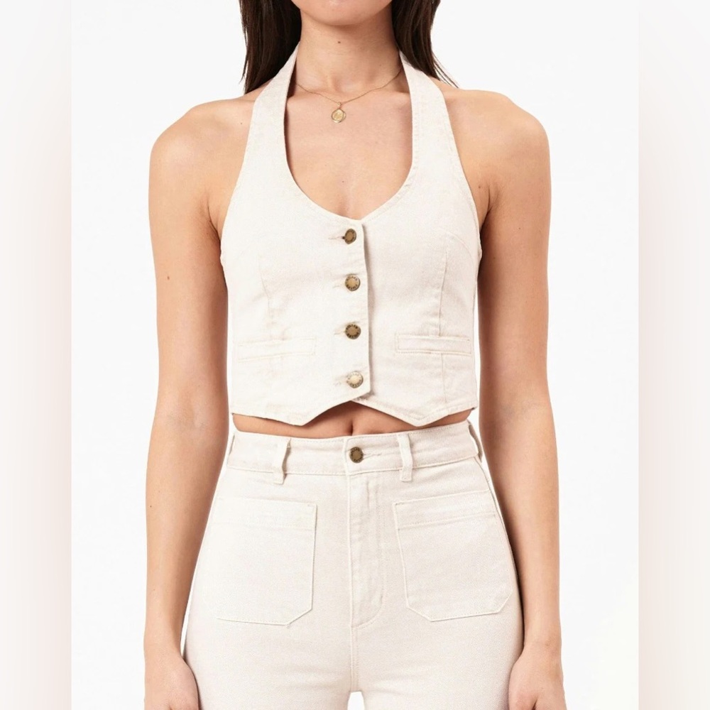 ROLLA'S Cream Halter Button-Front Crop Top